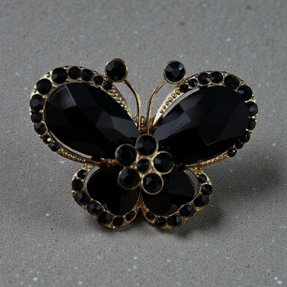 Elegant Black and Gold Butterfly Adjustable Ring